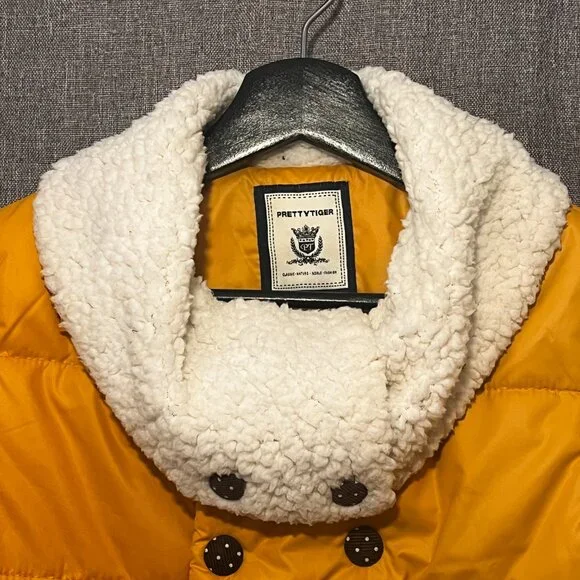 Purad Girl Yellow Puffy Jacket with Faux Sherpa Collar and Lace Trim - US Sz 12 - Picture 4 of 13
